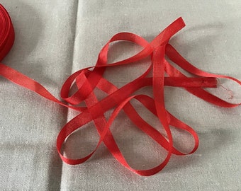 Hauchdünn gewebtes rotes Band , 1 cm , 10 m , Weihnachtsdeko