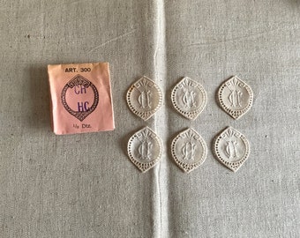 Laundry monogram CH, HC, Initials HC, embroidered monograms, 6 pieces