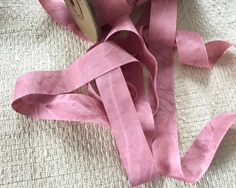 Silk ribbon, old pink, marbled, 2 cm wide, antique doll clothes, historical costumes