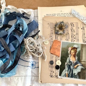 Konvolut Junk Journal blau blaue Bänder  Scrap Booking blau  Konvolut G