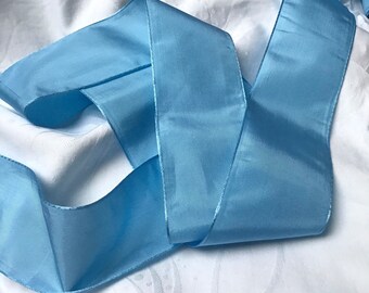 Light blue taffeta ribbon, old taffeta ribbon 5.5 cm wide, historical sewing accessories, History living
