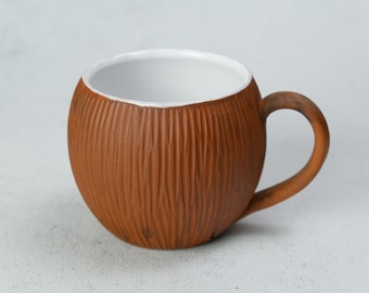 Handmade tea coconut cup matte on the outside, pottery coffee cup, Coffee mug stoneware, Farmhouse style, Tropical Housewarming