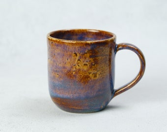 Stoneware cylinder pottery mug, handmade coffee colorful cosmic cup, brown coffee mug handmade