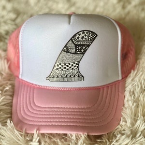 Single Fin Longboard Trucker Hat Pink- Zen Doodle Art Unisex Snapback