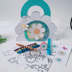 Coloring Suitcase, Flower Activity Bag/Daisy Activity Bag. SVG and Studio Template for Cricut and Silhouette Cameo.
