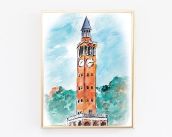 UNC Chapel Hill Bell Tower watercolor print  |  5x7" or 8x10"  |  Frame not included