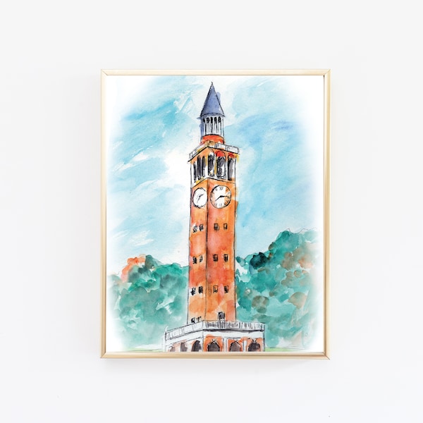 UNC Chapel Hill Bell Tower watercolor print