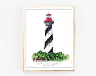 St. Augustine Lighthouse watercolor 8x10” print