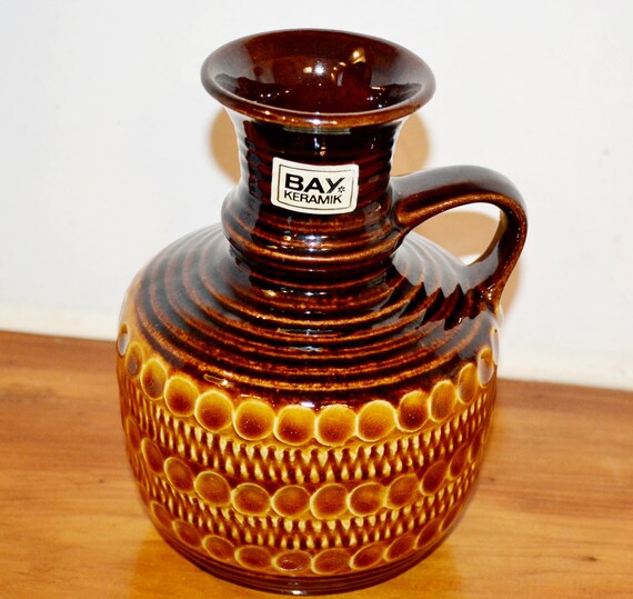 ベージュ 陶器製 花瓶 テクスチャー 1970年代の美しいヴィンテージセラミック花瓶、BAY製、モデル522/22