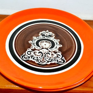 Beautiful 70s vintage ceramic cake plate by Schramberg Adlon Orange Retro Mid Century Shabby Chic Country Style Seventies