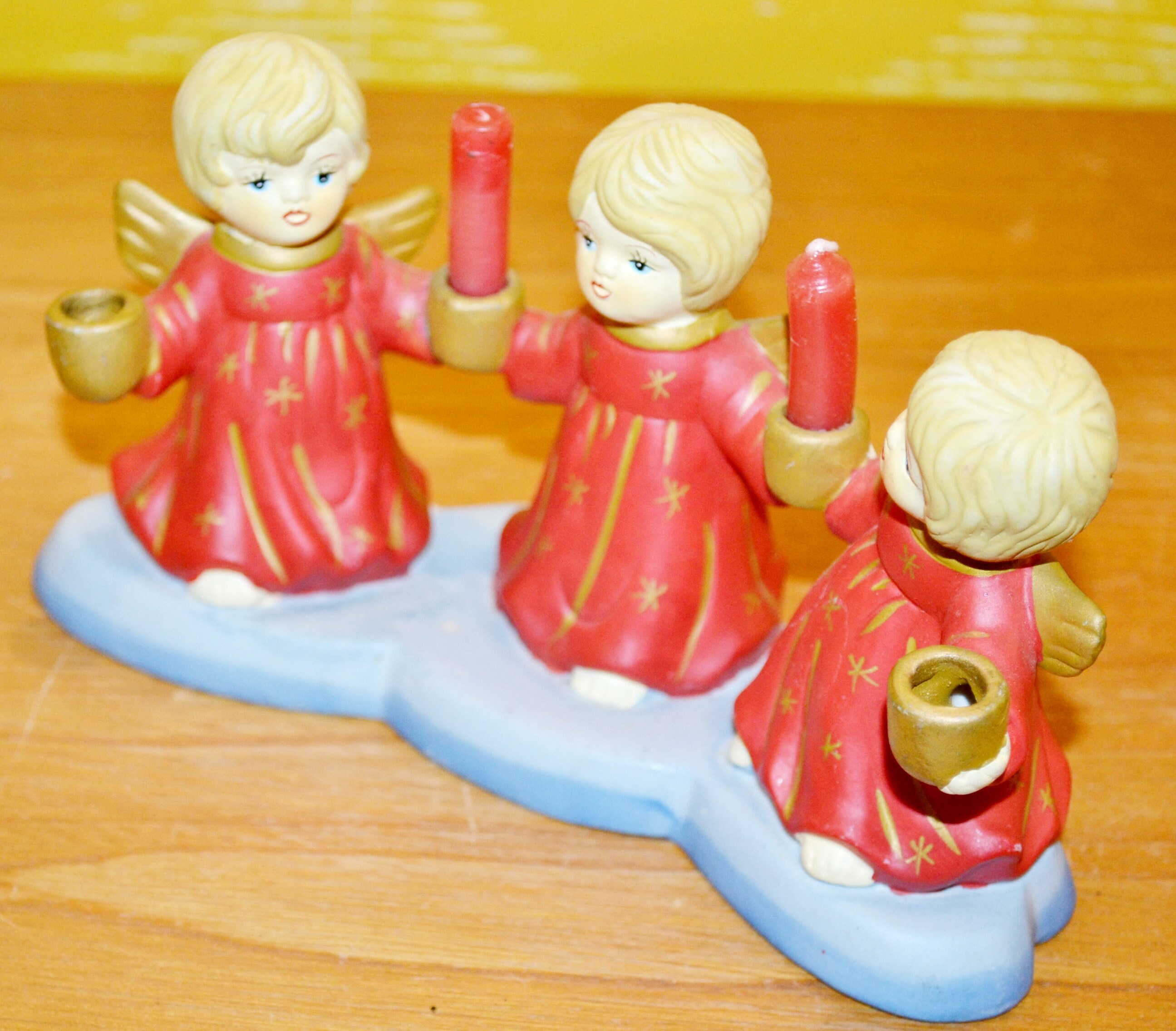 Vintage Christmas Angel Ceramic Figure Red/light Blue Marco