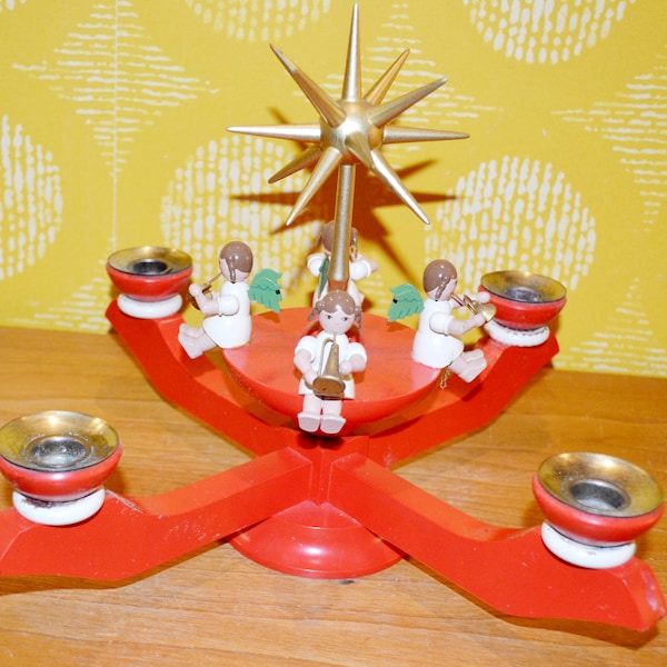 Rare Vintage Christmas Candlestick Table Decoration Red Mid Century Christmas, Retro, Santa, Christmas, Shabby Chic, Candle Holder
