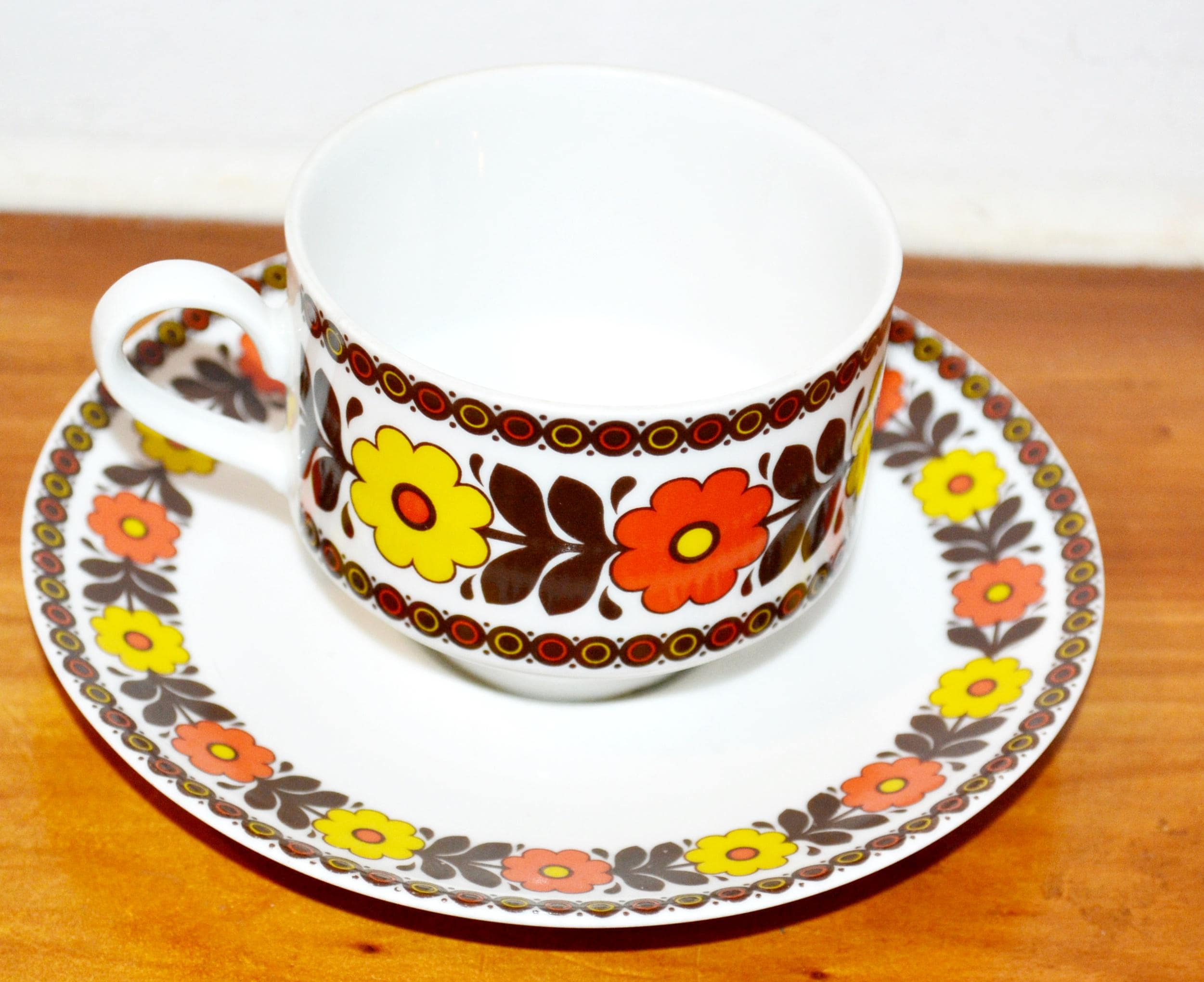 1970s Vintage Porcelain Tea Set by Winterling, Floral Yellow Brown