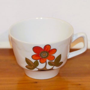 70s vintage porcelain tableware coffee cup seventies decor FLOWER orange green Scherzer