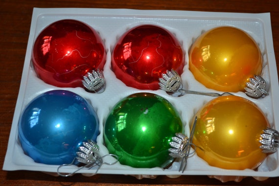 6x colorful vintage Christmas baubles glass 70s F… - image 2