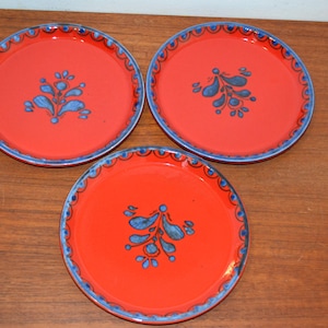 3 beautiful 70s vintage ceramic cake plates &quot;Poncho&quot; by Schramberg Red Retro Mid Century Shabby Chic Country Style Seventies
