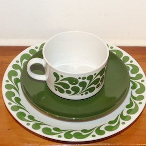 70s vintage porcelain tableware coffee place setting + cake plate seventies decor &quot;Splash&quot; GREEN Seltmann coffee cup saucer plate set
