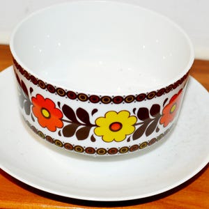 70s vintage porcelain soup cup by Winterling floral yellow brown orange flowers tea cup saucer retro mid century
