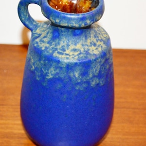Beautiful simple 70s vintage ceramic vase blue retro mid century shabby chic country style seventies