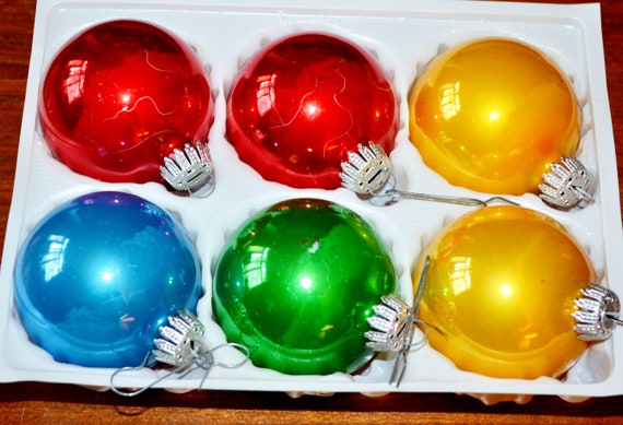 6x colorful vintage Christmas baubles glass 70s F… - image 1
