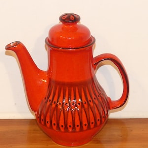 70s Vintage Jasba Ceramic Tableware Coffee Pot Stoneware Red Black Design 60s West German Pottery Fire Red