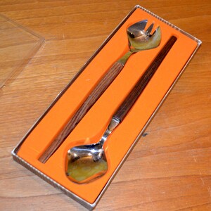 Vintage Salad Servers, Metal/teak Wood, 1960s Retro, Mid-century