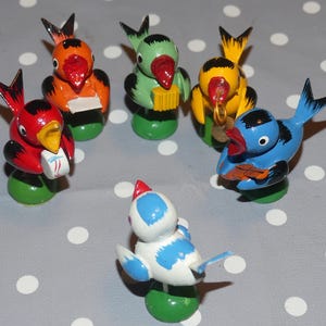 6x Vintage wooden EASTER figures bird orchestra Easter decoration birds figure miniature Easter decoration retro Erzgebirge easter birds wood german