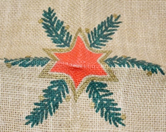 Vintage Weihnachtsdecke Jute Walterscheid  60x60 Tischdecke  70er Jahre Beige/Grün  Mid Century  Retro Seventies   Chistmas  Santa  Rupfen