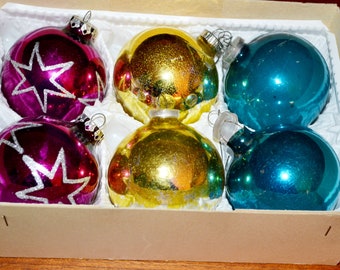 6x Boules de Noël vintage en verre coloré années 50 années 50 Rétro Noël Père Noël Mid Century