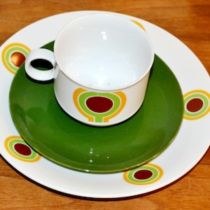 70s vintage porcelain tableware tea set with plate decor white/green/yellow by Seltmann Weiden Retro Mid Century Shabby Chic