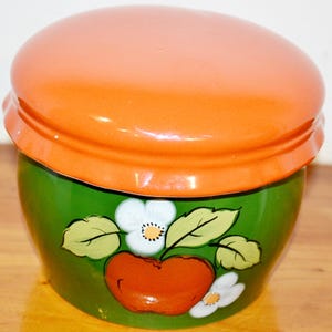 Vintage lidded tin by Zeller Keramik Orange / Green 70s Retro Mid Century Shabby Chic Country Style