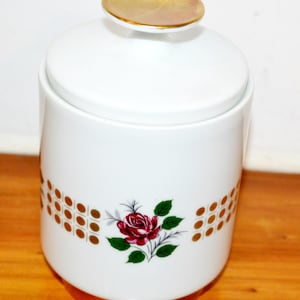 Vintage Porcelain Lidded Can by Winterling White/Red 70s Retro Mid Century Shabby Chic Country Style