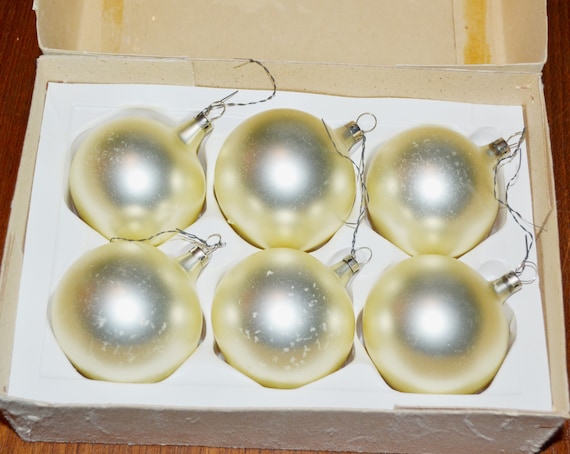 6 Silver Vintage Christmas Balls Glass 50s YEARS … - image 1