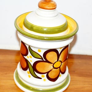 Very nice vintage porcelain lidded tin from Schramberg colorful 70s retro mid century shabby chic