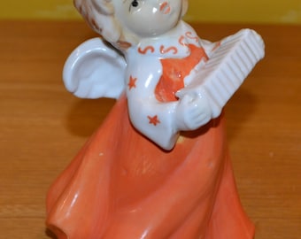 Vintage Weihnachts Figur Keramik   Engel Kerzenständer Orange / Weiß  70er Jahre  Christmas ,Retro, Santa ,Weihnachten , Frosty Shabby Chic