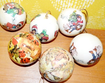 6x  Bunte alte  Vintage Weihnachtskugeln 70er JAHRE    Retro  Christmas Santa Mid Century Shabby Chic Landhausstil