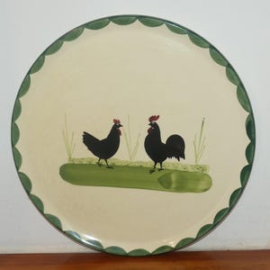 Vajilla vintage Hahn&Henne PLATO PARA TARTA (30 cm) Zeller Keramik gallo y gallina kip haan azul Zell Logo plato para tarta