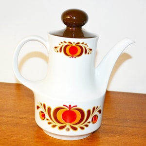 Vintage kaffekanna från Mitterteich från 1970-talet, vit/orange, retro shabby chic lantlig stil i mid-century-stil.