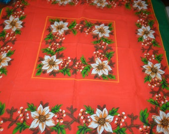 Vintage Weihnachts Tischdecke Rot  70er Jahre Mitteldecke 86x90 Retro Christmas Tischdeko