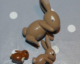 3x Vintage Wooden EASTER Figures Ulbricht Rabbit Family Easter Decoration Bunny Figure Wooden Miniature Easter Decoration Easter Bunny Retro Erzgebirge Easter