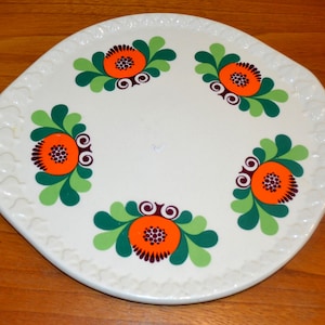 70s Vintage Cake Plate by Limburg Dom Ceramic Beige/Green Retro Mid Century Shabby Chic Cake Plate Cake Muffins Easter Pastries