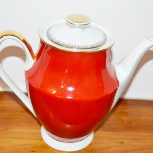 1950s Vintage Porcelain Coffee Pot, Red/White, by Wankel, Made in Poland, Retro Mid Century, Shabby Chic, Country Style, Fifties