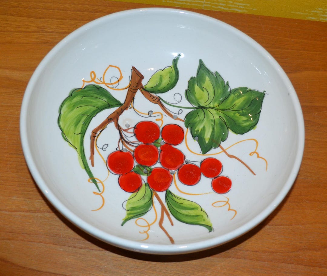 Beautiful Ceramic Colander, 1970s Style, White/red, Retro, Mid-century ...