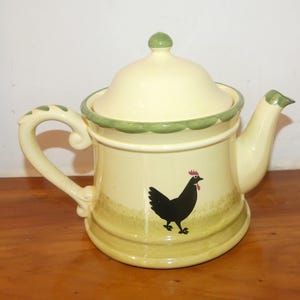Tetera vintage Hahn&Henne de 1 litro, cerámica Zeller, gallo y gallina, tetera Kip Haan
