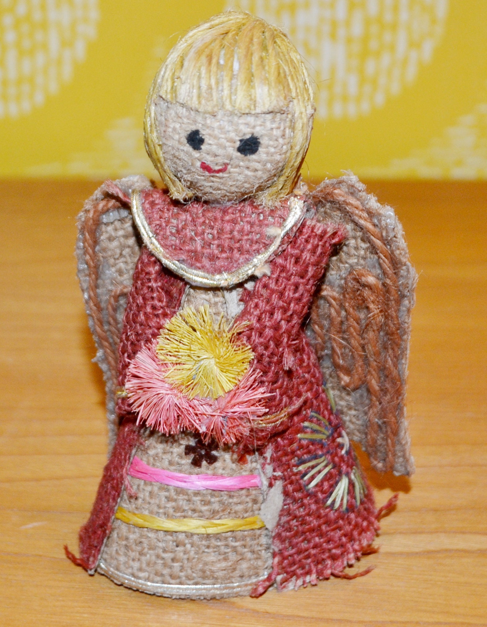 Vintage Christmas Angel Metal Figure Jute / Cardboard 50s