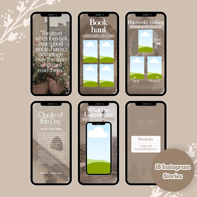 Light Academia Bookstagram Templates: Instagram Bundle (Portrait & Square) image 4