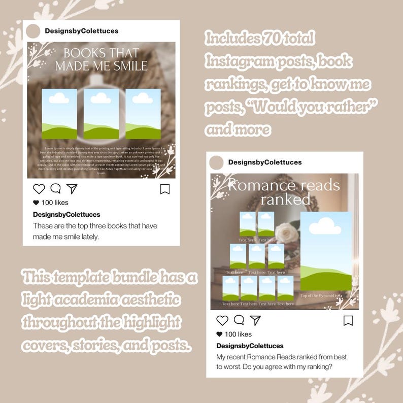 Light Academia Bookstagram Templates: Instagram Bundle (Portrait & Square) image 2
