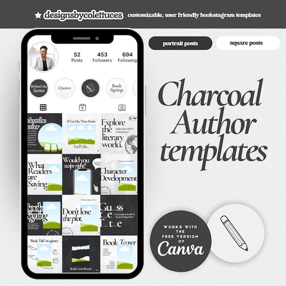 Charcoal Author Canva Templates: Bookstagram & Book Promotion
