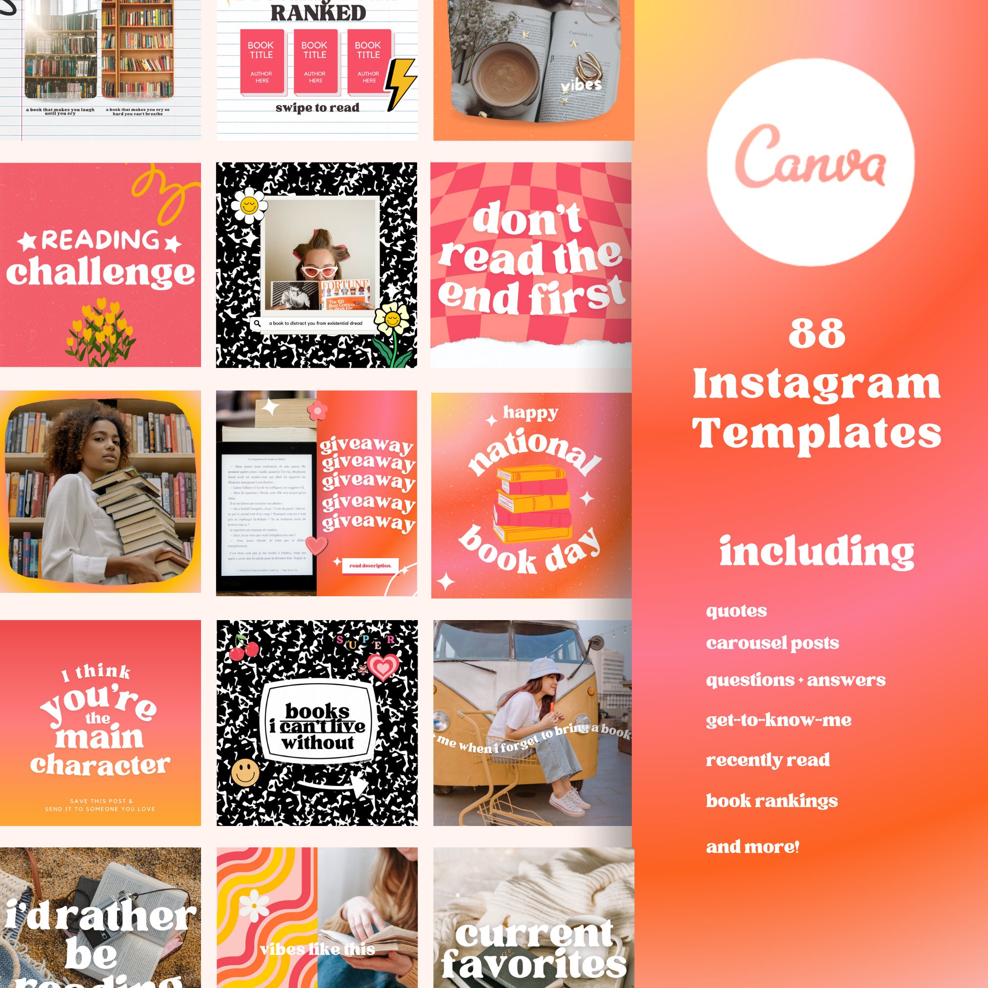 88 Colorful Bookstagram Bookish Canva Templates for Instagram Etsy 88 Colorful Bookstagram Bookish Canva Templates for Instagram Etsy