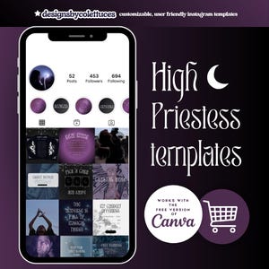 High Priestess Instagram Template Bundle, Tarot Instagram Posts, Stories, and Highlight Covers, Spiritual Templates